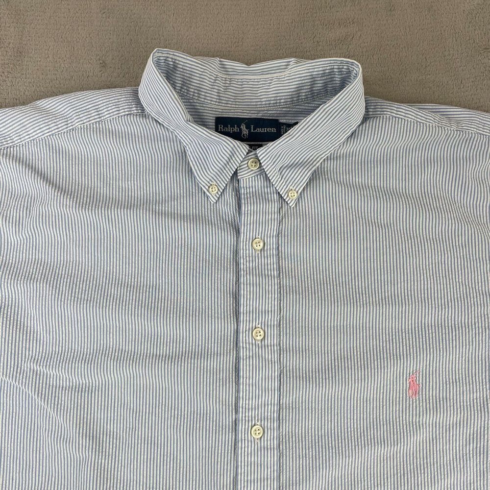 Polo Ralph Lauren‎ Seersucker Shirt Men 3XLT Tall Blue Striped Preppy Pink Pony